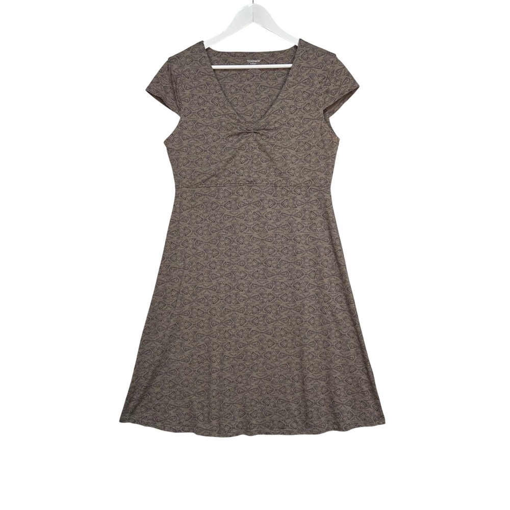 Toad&Co Brown Rosemarie Dress Women Large Geometric Organic Cotton Tencel Knit